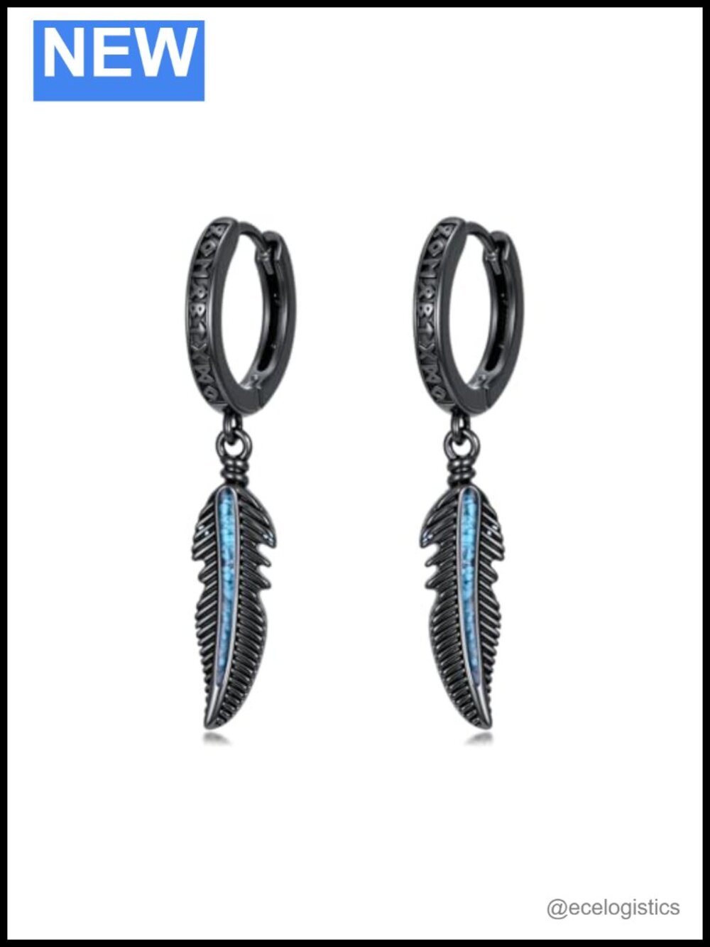 925 Sterling Silver Viking Rune Dangle Earrings Turquoise Feather